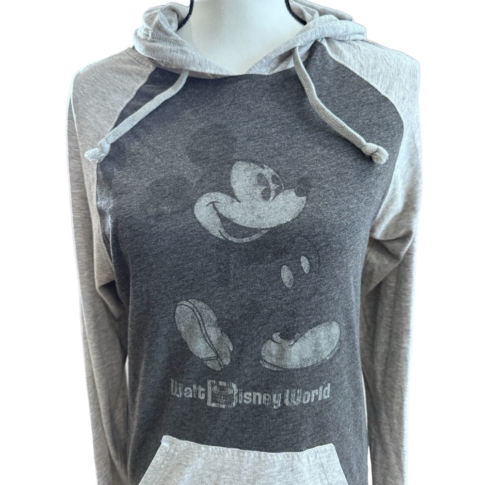 Disney Mickey Mouse Vintage Washed Gray Hooded Tshirt Women's Small